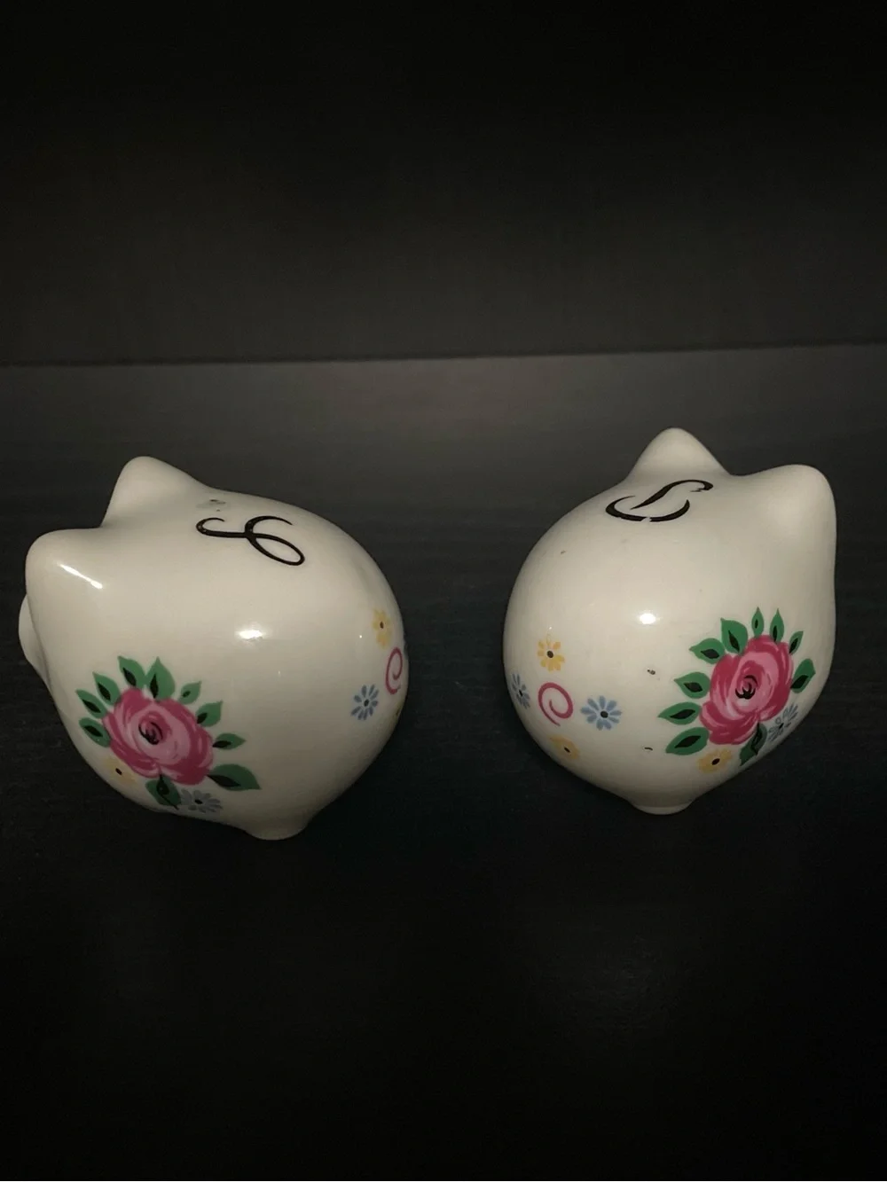 Vintage Ceramic Pig Salt and Pepper Shaker Set - Floral White